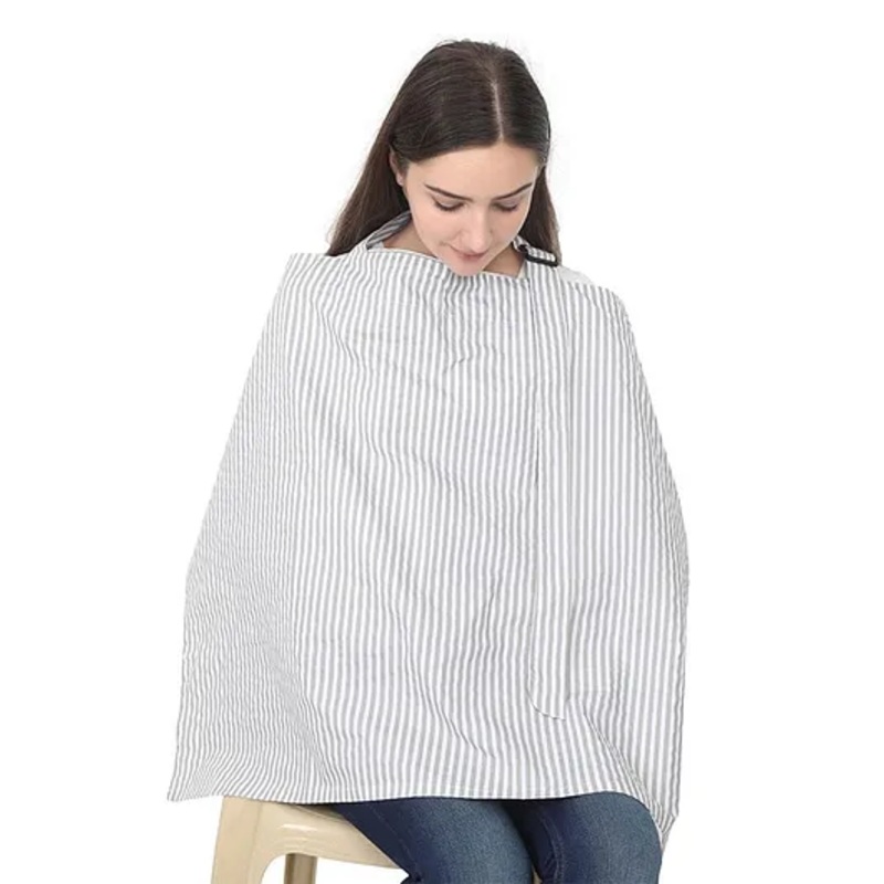 Lulamom Mother’s Striped Feeding & Nursing Cover – Grey