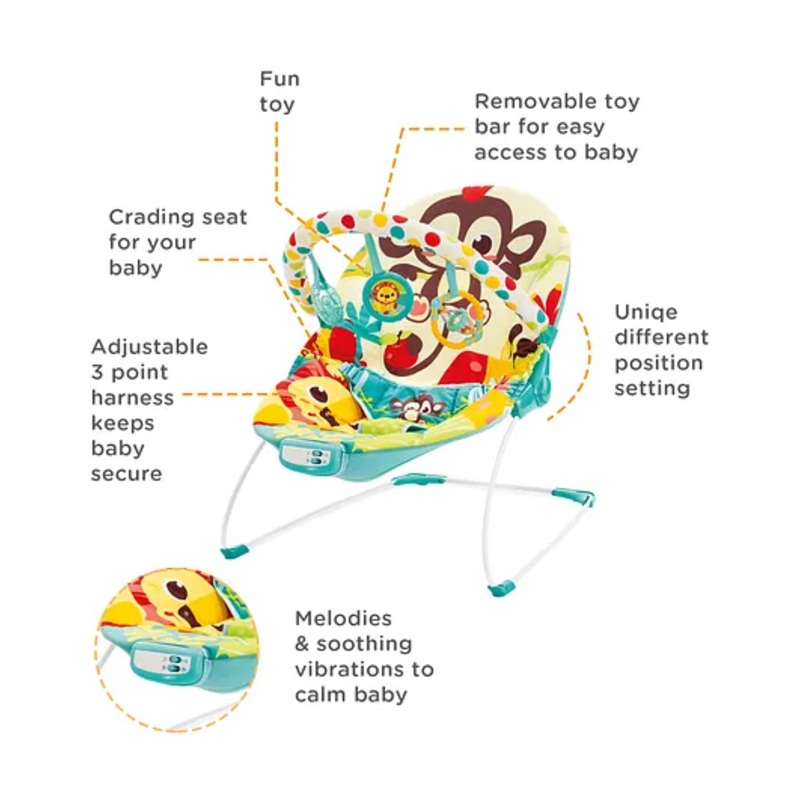 Mastela Musical Bouncer with Toy Bar – Multicolour