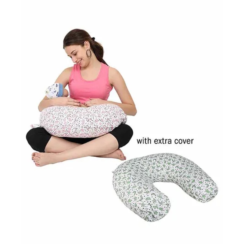 Nene Multifunction Nursing Printed Pillow with Additional Pillow Cover – Pink Green