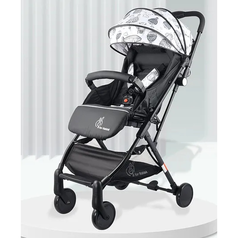 R for Rabbit Pocket Stroller Lite Stroller for Kids | Portable Travel Friendly Pre Installed Baby Trolley Pram for Newborn Boys & Girls of Age 0-3 Years (Black White)