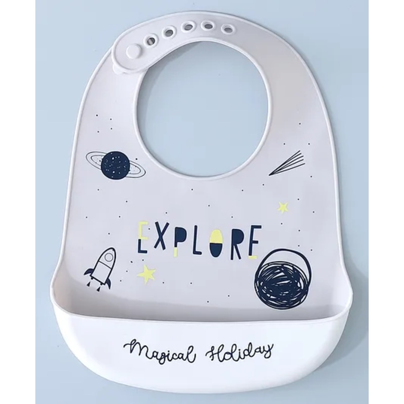 Silicone Bib With Space Print-  Grey