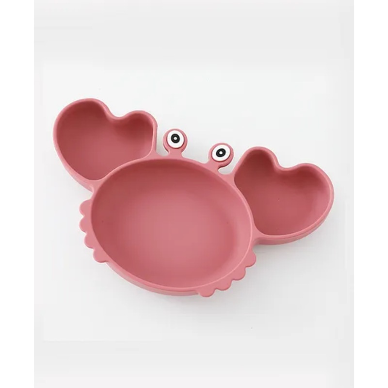 Silicone Suction Based Sectioned Plate Silicone Dish Crab Shaped – Pink| Break Proof| BPA Free| Non-slip Base| Dishwasher Safe| Easy to Clean and Maintain| Encourages Self Feeding