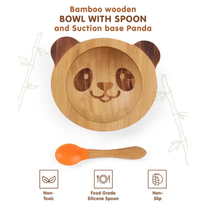 Teddy Shaped Bamboo Wooden Bowl with Spoon – Orange