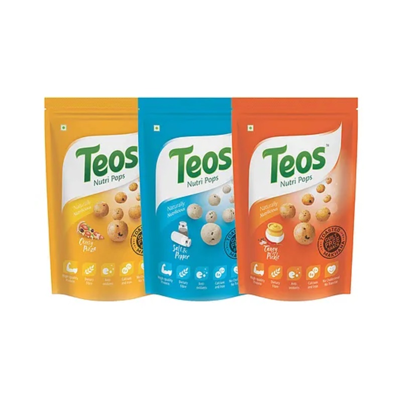 Teos Nutri Pops Roasted Makhana Cheesy Pizza Salt & Pepper & Tangy Pickle (3 x 65 g)