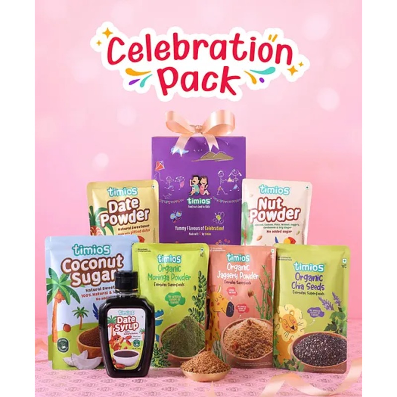timios Gift Pack | Chia Seeds | Dates Powder | Nut Powder | Moringa Powder | Coconut Sugar | Jaggery Powder | Date Syrup – 1100 g