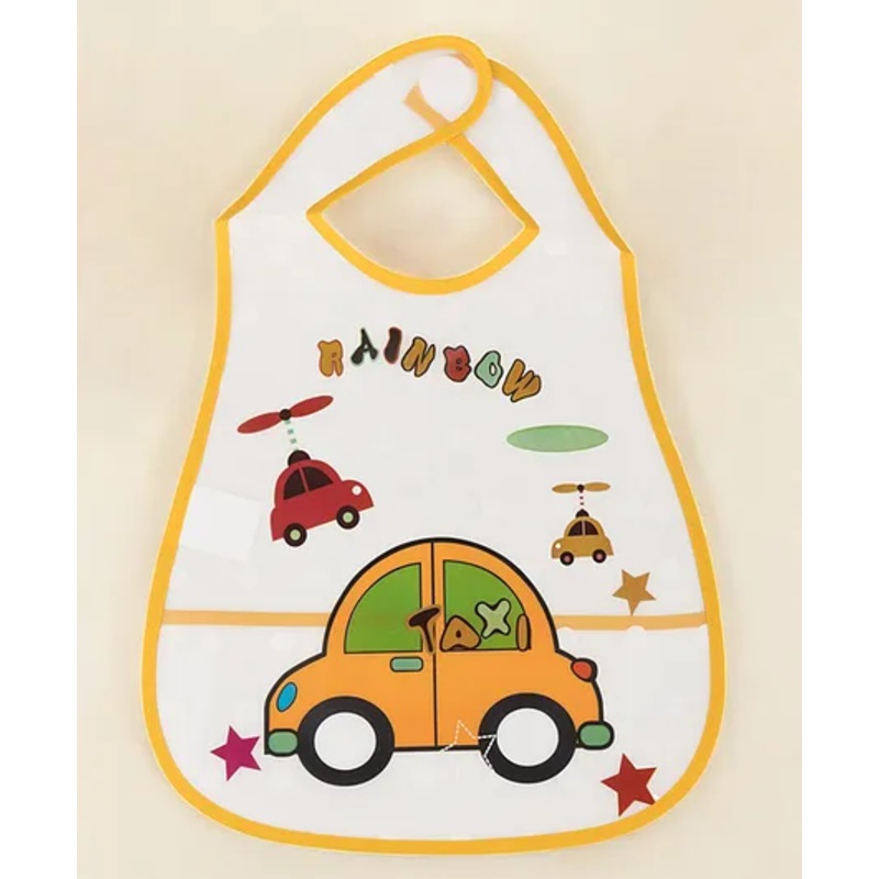Yellow Bee PVC Rainbow Car-Themed Waterproof Baby Bib for Boys- Yellow
