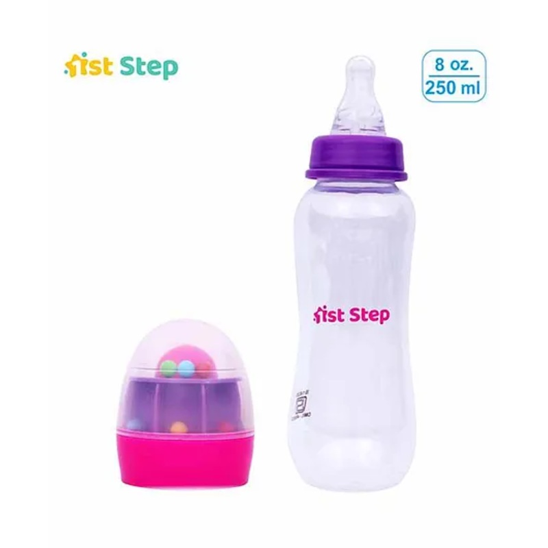 1st Step Feeding Bottle With Rattle Hood Pink – 250 ml