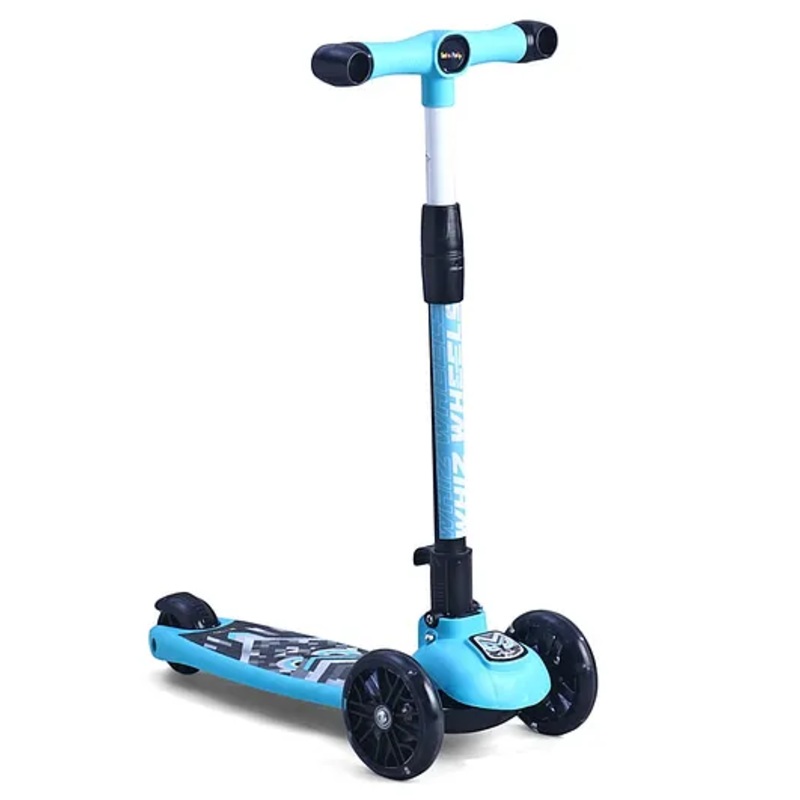 3 Wheel Foldable Kids Scooter with LED Lights and 4 Level Adjustable Handle Bar – Blue| Compact Fold| Lean-to-Steer| Toy for 3 to 14 years Boys and Girls| Activity Gift| Promotes Physical Activity