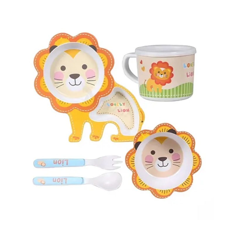 ARCADE TOYS Lion Shape Bamboo Dinnerware Set for Kids(Set of 5) – Multicolour