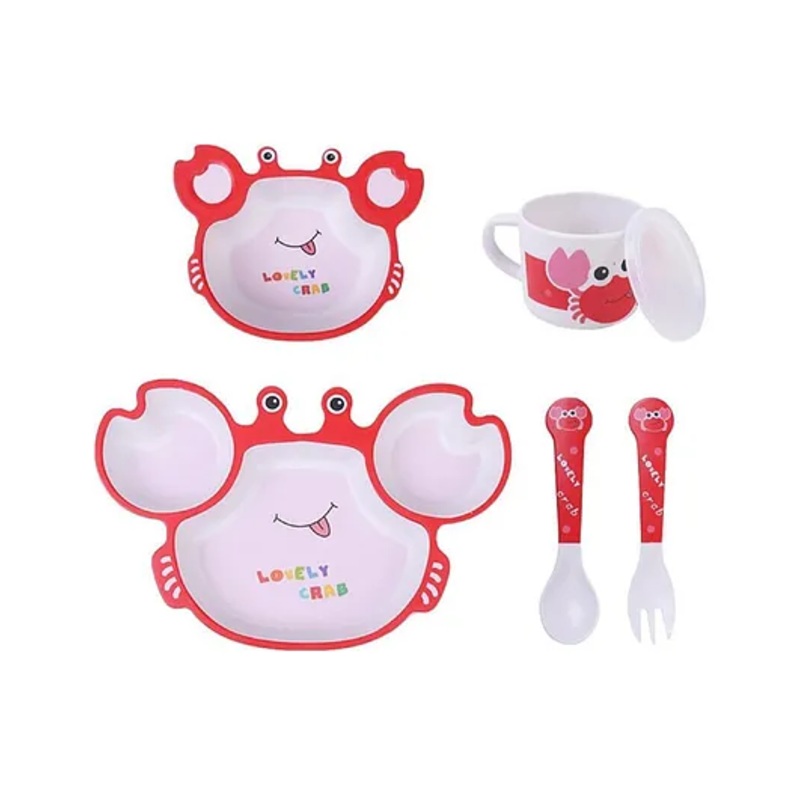 ARCADE TOYS Lovely Crab Shape Bamboo Dinnerware Set for Kids(Set of 5) – Multicolour