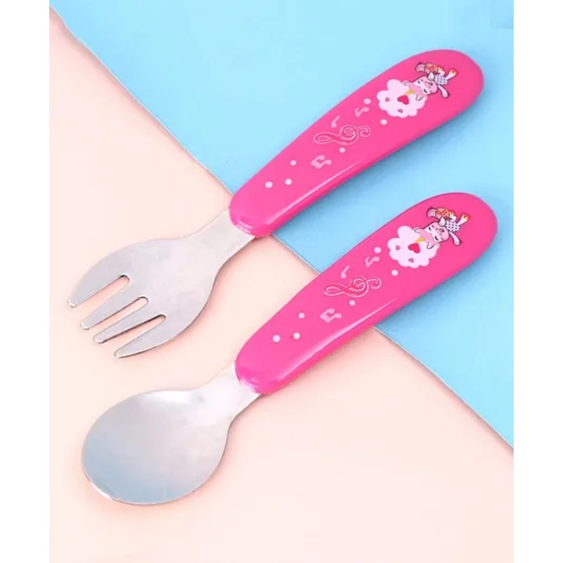 Babyhug Ergo Grip Stainless Steel Spoon & Fork Set – Pink