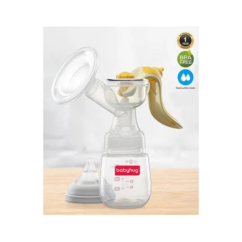 Babyhug Manual Breast Pump with Adjustable Suction & Massage Mode – Yellow