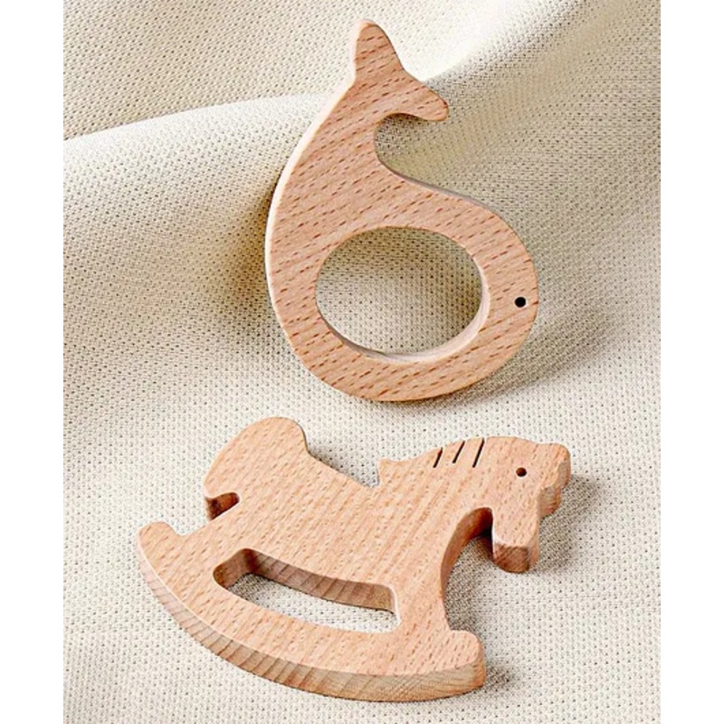 Babyhug Natural Steam Beech Wood Teether Pack of 2 (Design may vary)