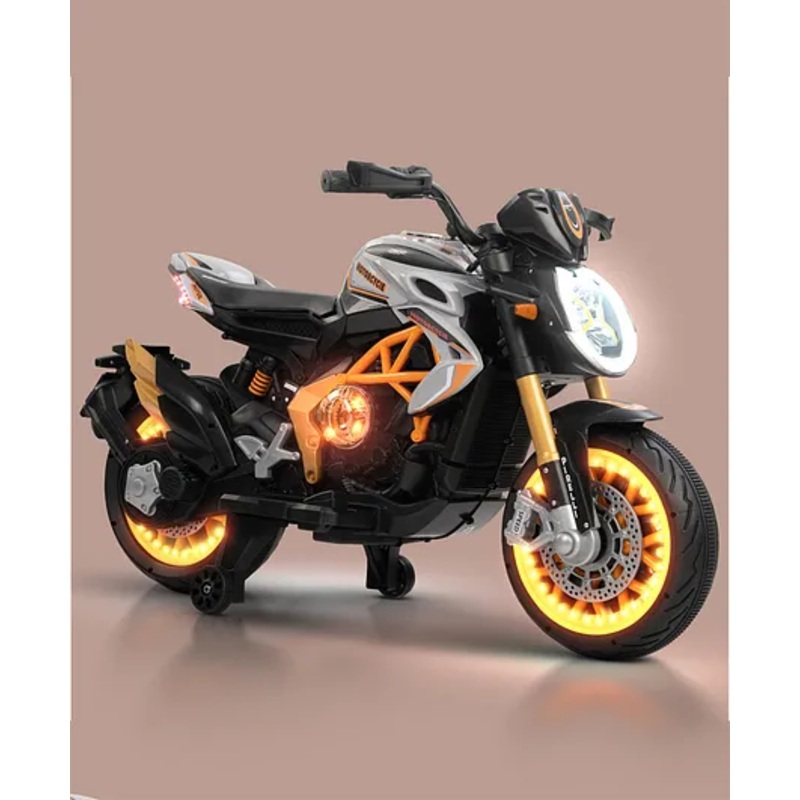 BAYBEE MTK Battery Operated Bike for Kids, Ride on Toy Baby Bike with Hand Accelerator, Music & Light | Kids Bike Racing Battery Bike, Electric Bike for Kids to Drive (Grey)