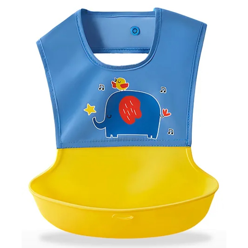 Bembika Baby Feeding Essential Baby Feeding Bib Silicone Tableware Elephant Print- Blue
