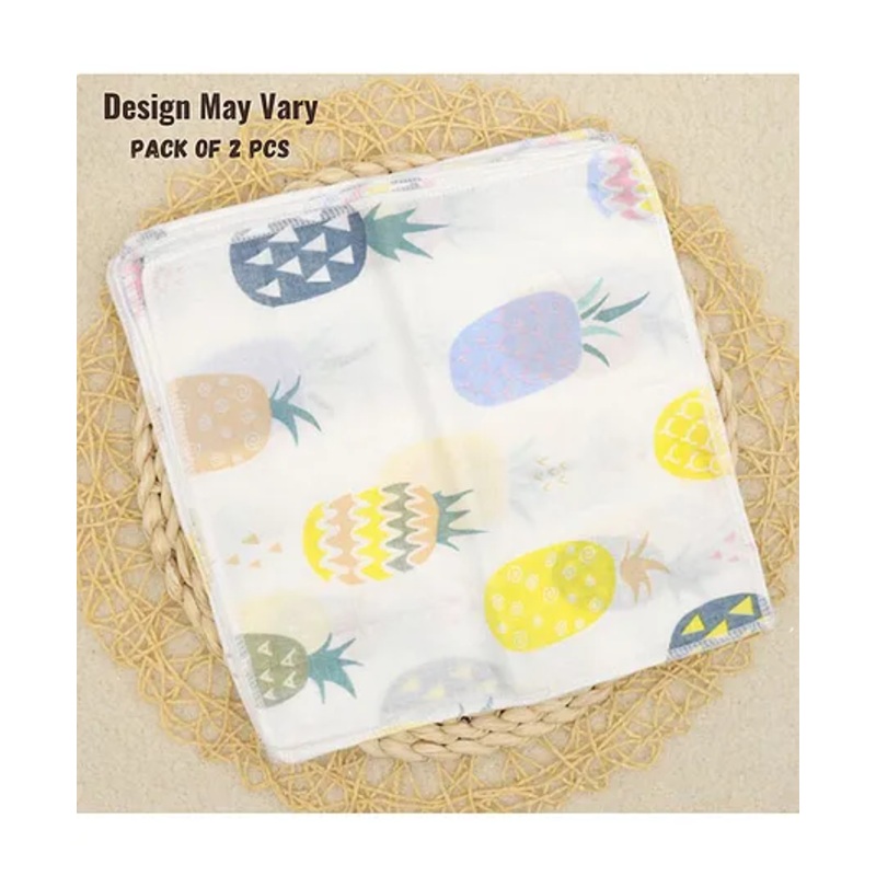 BitFeex Baby Muslin Cotton Handkerchief Children Face Two Layers Gauze Cloth Muslin Towel Baby Face Towel-Design May Vary, Pack of 2 Pcs