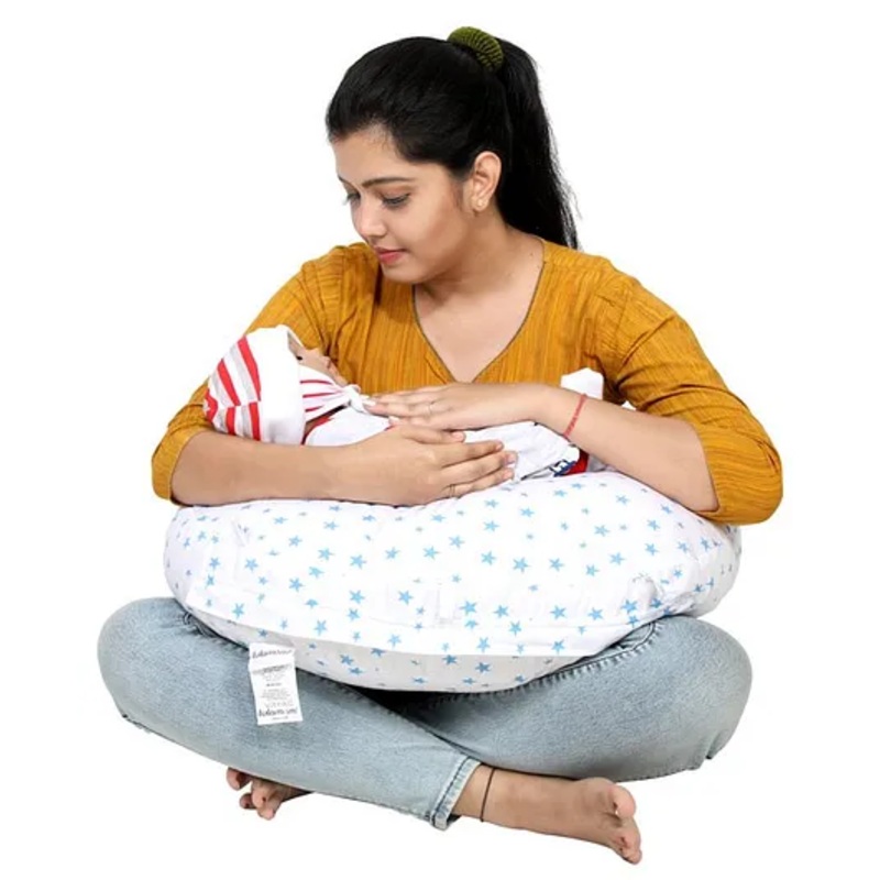 Lulamom Allergen Protected Nursing Pillow & Cover Star Print – Blue