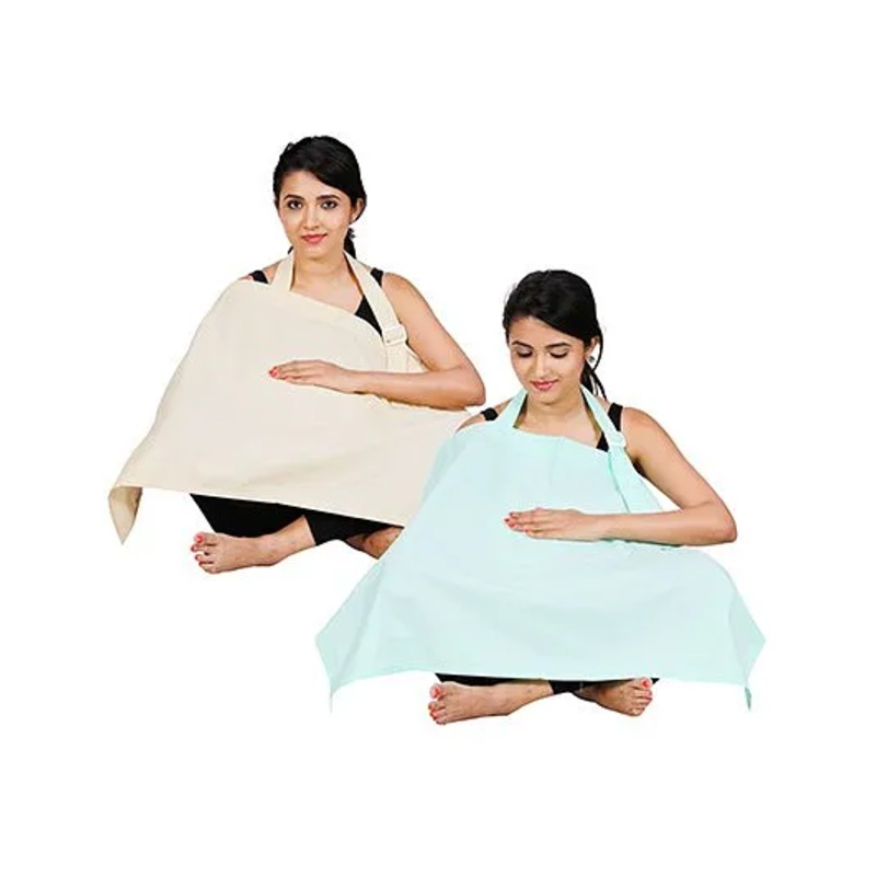 Lulamom Full Coverage Extra Wide Nursing Covers Pack of 2 – Cream Light Sea Green