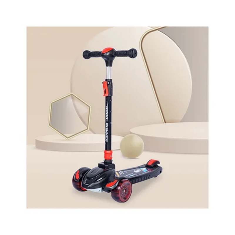 R for Rabbit Road Runner Racer Scooter for 3+ Years Kids, 4 Level Height Adjustment, PU LED Wheels & Weight Capacity Upto 75 kgs Kick Scooter (Pure Black)