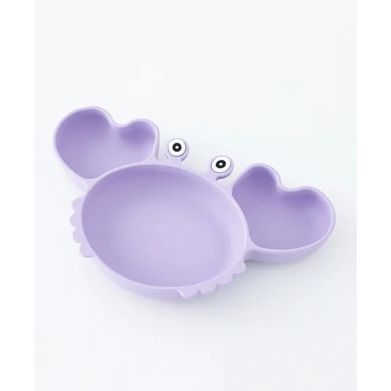 Silicone Suction Based Sectioned Plate Silicone Dish Crab Shaped – Purple| Break Proof| BPA Free| Non-slip Base| Dishwasher Safe| Easy to Clean and Maintain| Encourages Self Feeding