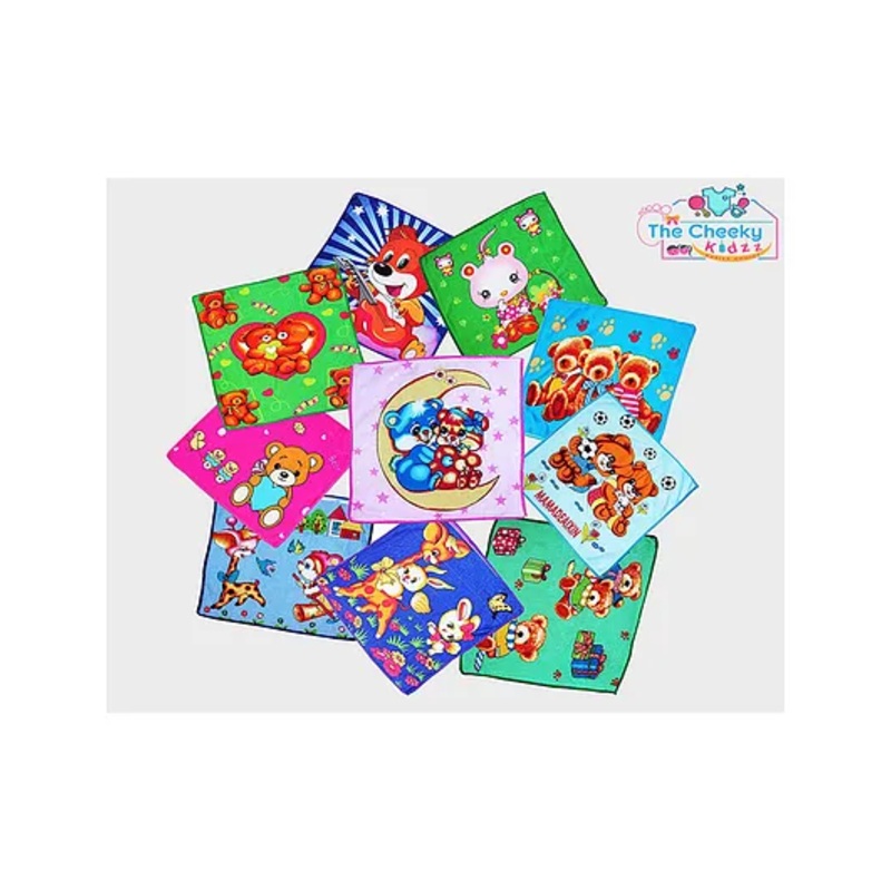 The Cheeky Kidzz Baby Soft Printed New Born Baby Face Terry Cotton Assorted Printed Towels Hankies Napkins Wash Cloth Combo Set (Pack of 12)