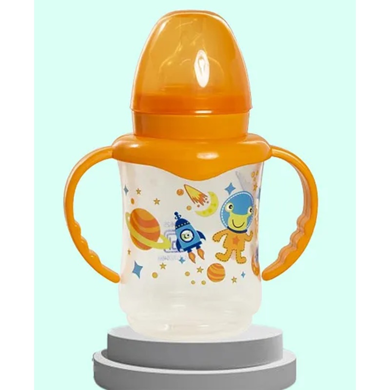 The Cheeky Kidzz Trendy Baby Sipper Feeding Liquids Milk Feeder Polypropylene Wide Neck 250ml Bottle With Anti Colic Silicone Nipple BPA Free (ORANGE)