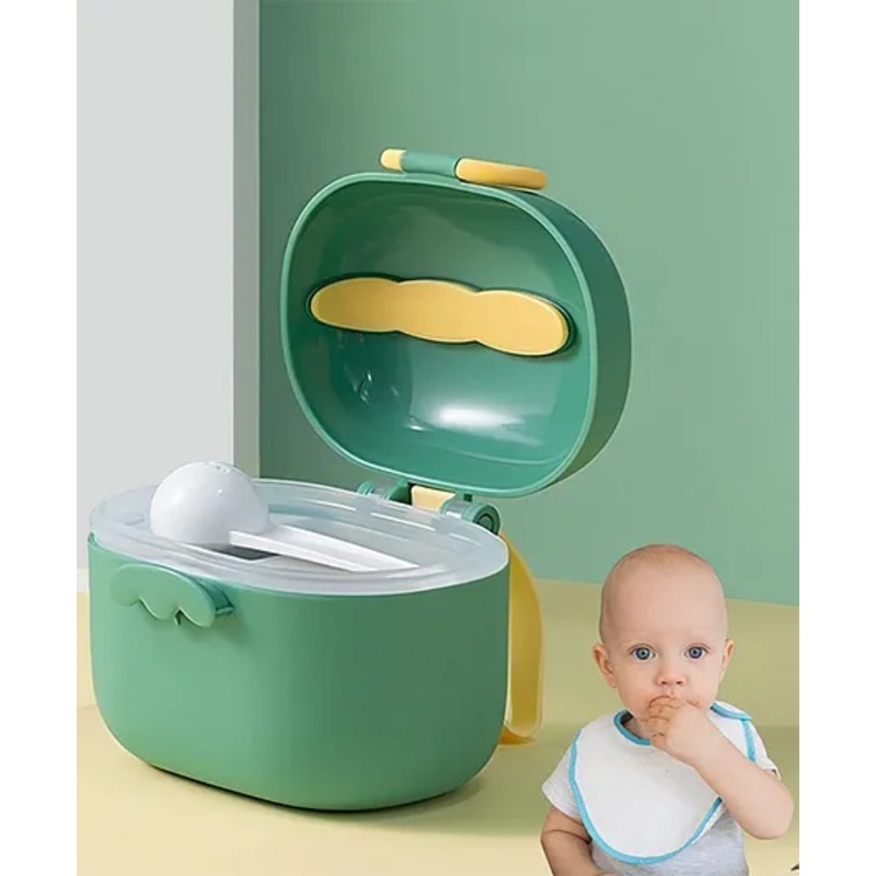 TONY STARK 400 ml Portable Milk Powder Container, Baby Food Container for Travelling, First Feed Baby Storage Box with Built-In Scoop Holder (Green Bunny Beige)
