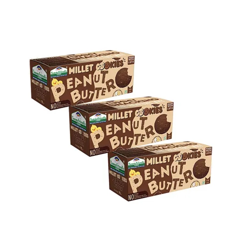 Tummy Friendly Foods Millet Cookies –  Peanut Butter – Pack of 3 – 75g each. Healthy Ragi Biscuits, snacks for Baby, Kids & Adults
