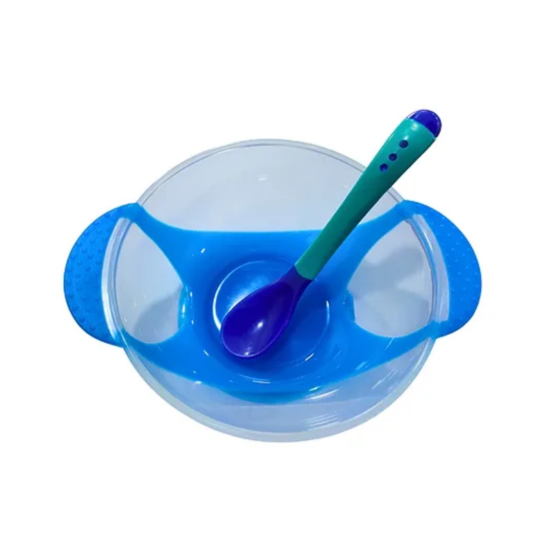 ZIKKU Baby Spill-Proof Silicone Suction Bowl Set with Snap-On Temperature-Sensitive Spoon and Lid -Blue