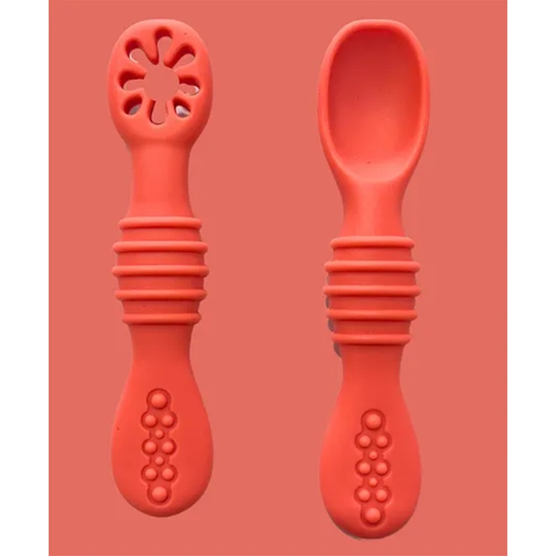 Zikku First Stage Self-Feeding Training Spoons, BPA Free, Gum Friendly 6M+, Led Weaning Silicone Spoons, Set of 2- Pink