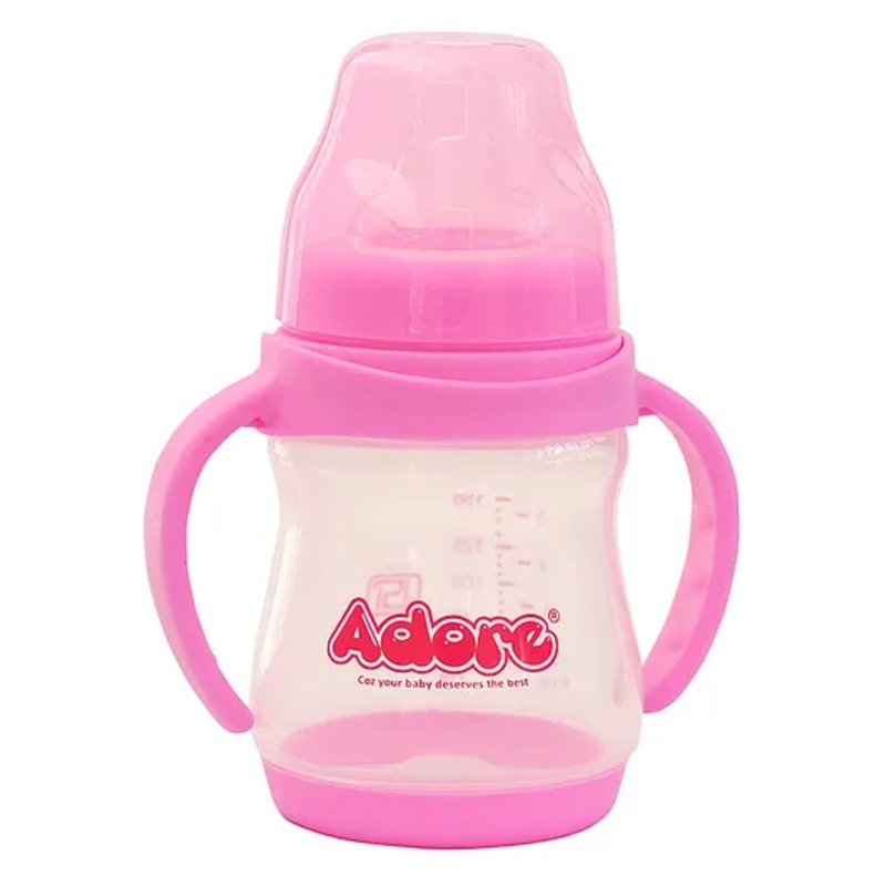 Adore 5 Stage Wide Neck Feeding Bottle with Easy Grippy Handle Pink -150ml
