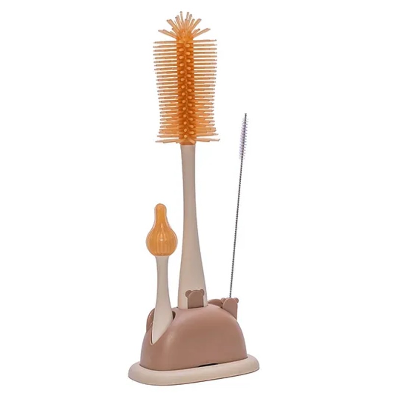 Adore Mama Bear 3 in 1 Silicon Bottle Cleaning Brush Kit- Brown