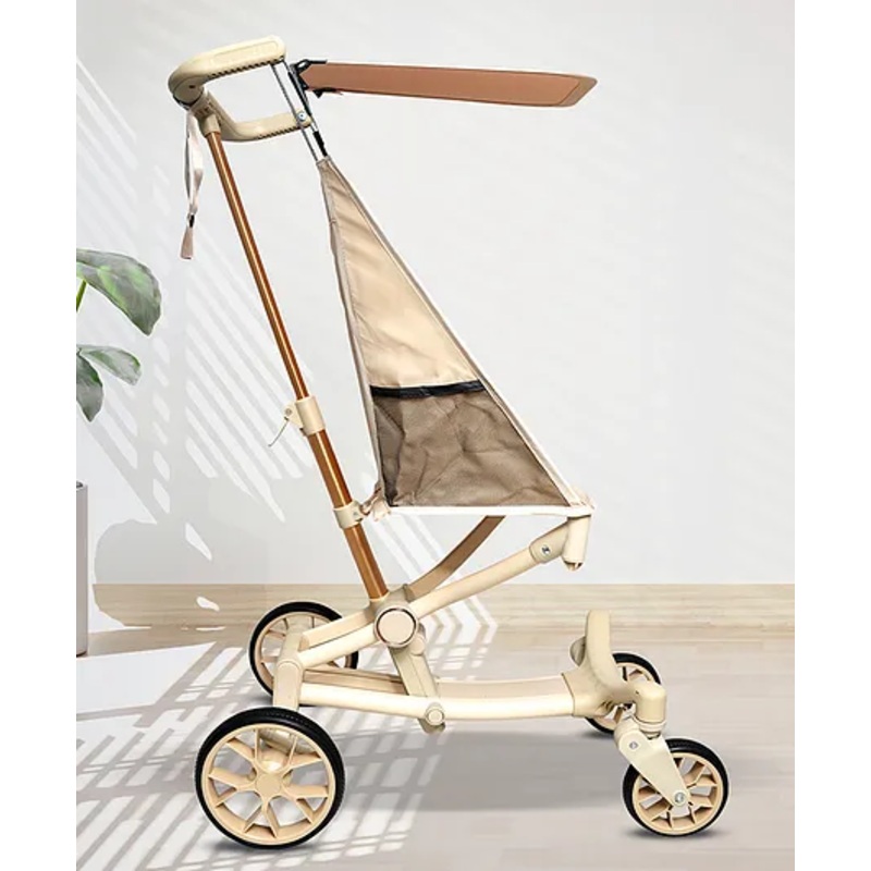Angels & Mice Travel Cruiser Stroller for 2-7+ Years, Steel Frame,4pt. Safety Harness Lightweight Travel Stroller with Wide Seat, Big Wheels, Compact Fold, Adjustable Sunshade,Beige & Gold
