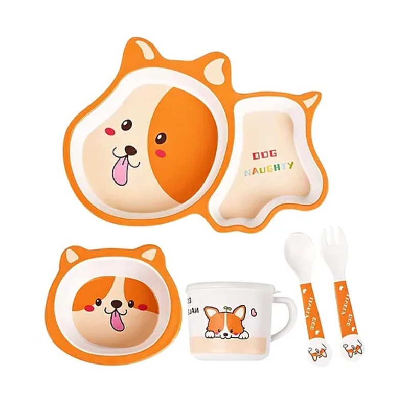 ARCADE TOYS Dog Shape Bamboo Dinnerware Set for Kids(Set of 5) – Multicolour