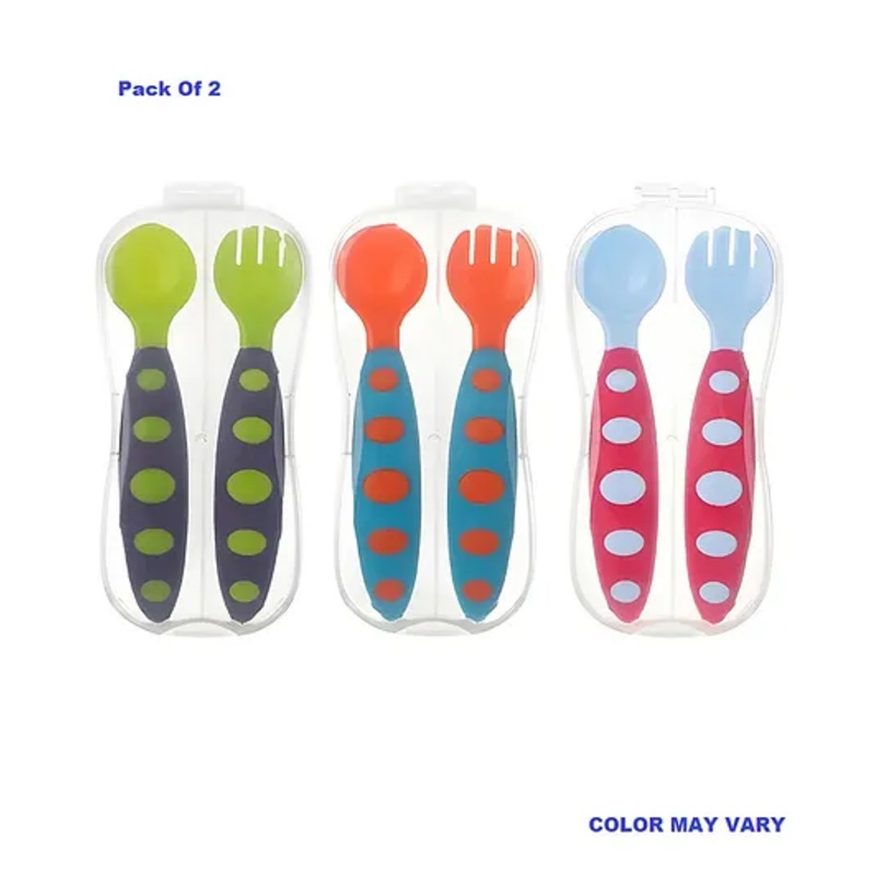 Baby Miniature Children’s Baby Silicone Spoon Fork Set Eating Training Rice Paste Spoon Feeding Tableware-Pack of 2-Color May Vary