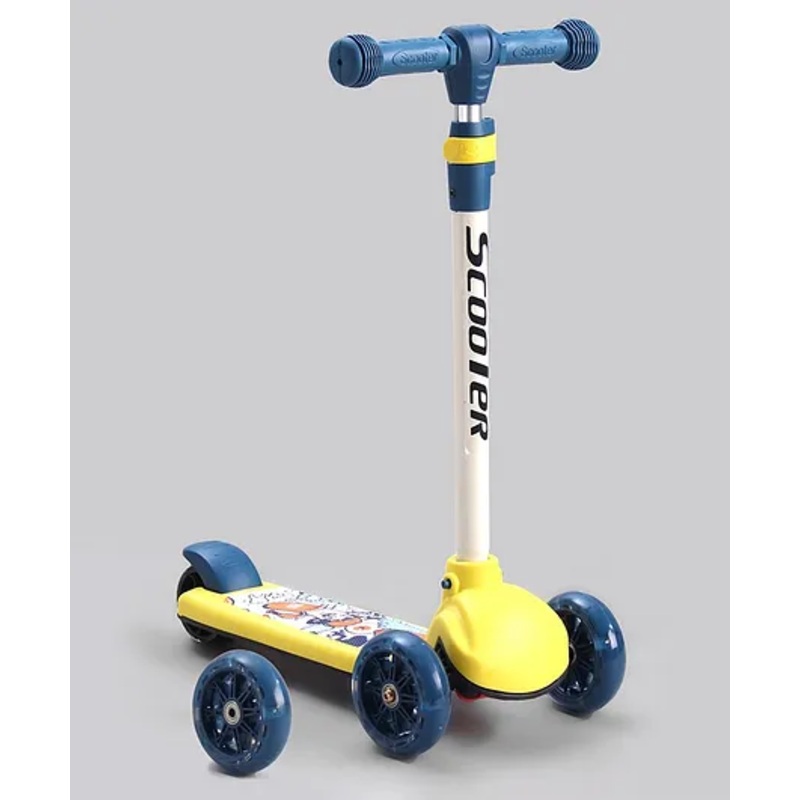 Baby Spyder Kids 3 Wheel Kick Scooter with LED Wheels Wide Standing Deck & 3 Level Adjustable Handlebar – Yellow| Lean-to-Steer| Toy for 3 to 12 year Boys and Girls| Gifting Option