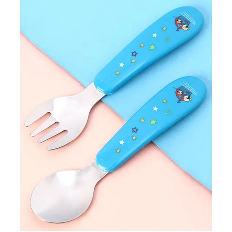 Babyhug Ergo Grip Stainless Steel Spoon & Fork Set – Blue