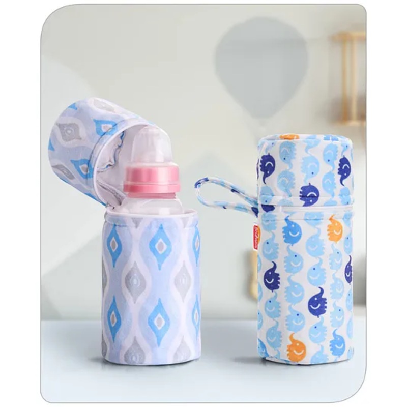 Babyhug Feeding Bottle Cover with Zip Elephant Print  Pack Of 2 Blue  – Fits Upto 330 ml Each