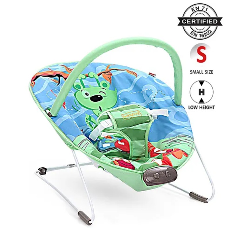 Babyhug Light Weight Comfy Bouncer With Music & Calming Vibrations Animal Print – Blue Green (Without Toys)