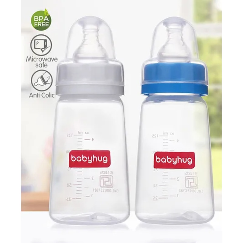 Babyhug Narrow Neck Feeding Bottle Pack of 2 Blue White – 125 ml Each