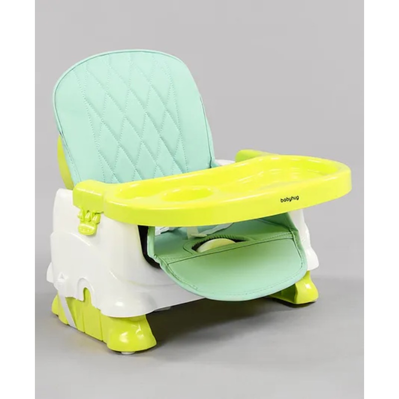 Babyhug Raise Me Up Baby Booster Seat With Adjustable Food Tray & 3 Point Safety Harness – Green White (Without Cushion Seat)