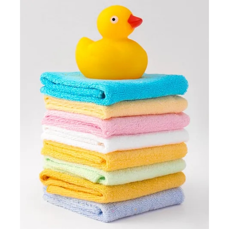 Ben Benny Terry Solid Color Hand & Face Towels Pack of 8 L 25 x B 25 cm with a Duck Toy – Yellow & Light Blue