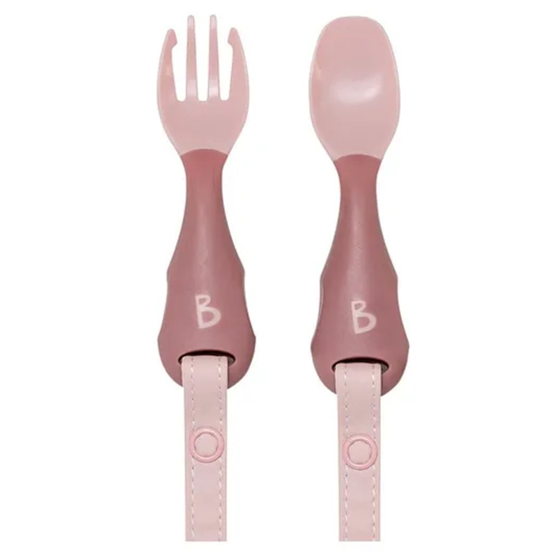 BiBaDo Handi Cutlery Set for Baby – Easy-Grip Spoon & Fork with Attachable Straps – Pink