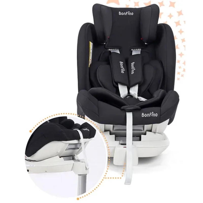 Bonfino Grandeur ISOFIX Convertible Car Seat, 360-Degree Rotation, – Adjustable Headrest, Side Impact Protection| 5-poin Safety Harness| Sturdy Support Leg| Reclining Seat| Washable Cover| Premium Linen Fabric