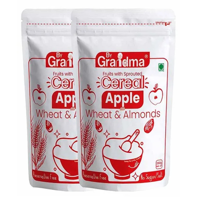 ByGrandma Organic Apple & Almond Baby Food Mix – Sprouted Wheat, No Additives, 560gm Total (2x280gm)