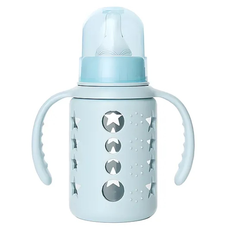 Cozy Vibes 120 ml 4oz Baby Glass Bottle with Silicone Cover Glass Baby Feeding Bottle-Pack of 1-Color May Vary