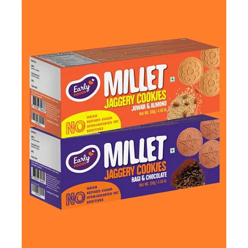 Early Food Assorted Pack of 2 Jowar & Ragi Choco Jaggery Cookies – 150gm each