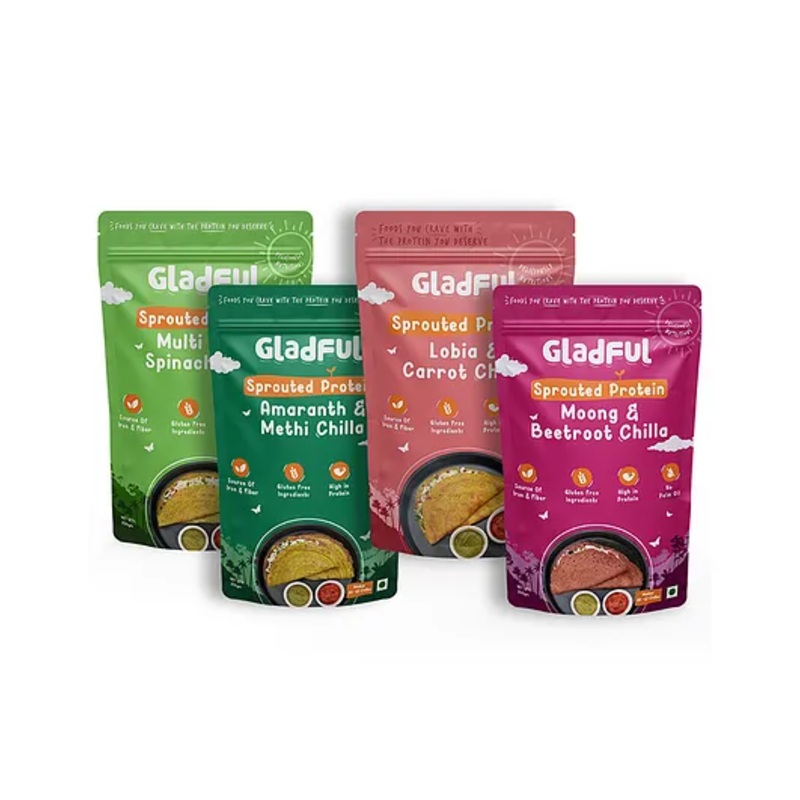 Gladful Beetroot Spinach Carrot & Methi Protein Sprouted lentils & millets Dosa Mix Pack of 4 – 200 g Each