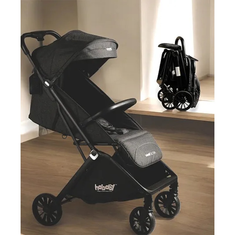 Hababy Ultra Auto Folding Ultra Compact Travel Friendly Stroller with GPS -Grey