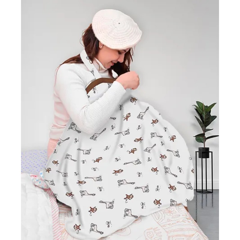Mom’s Home Animal Printed Cotton Muslin Nursing Cover For Breastfeeding | Feeding Apron – Brown & White